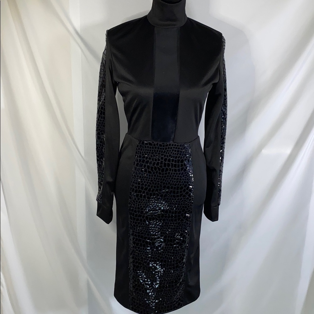Kelvin Haydon Black Illusion Mock Neck Cocktail Dress S Python Scale